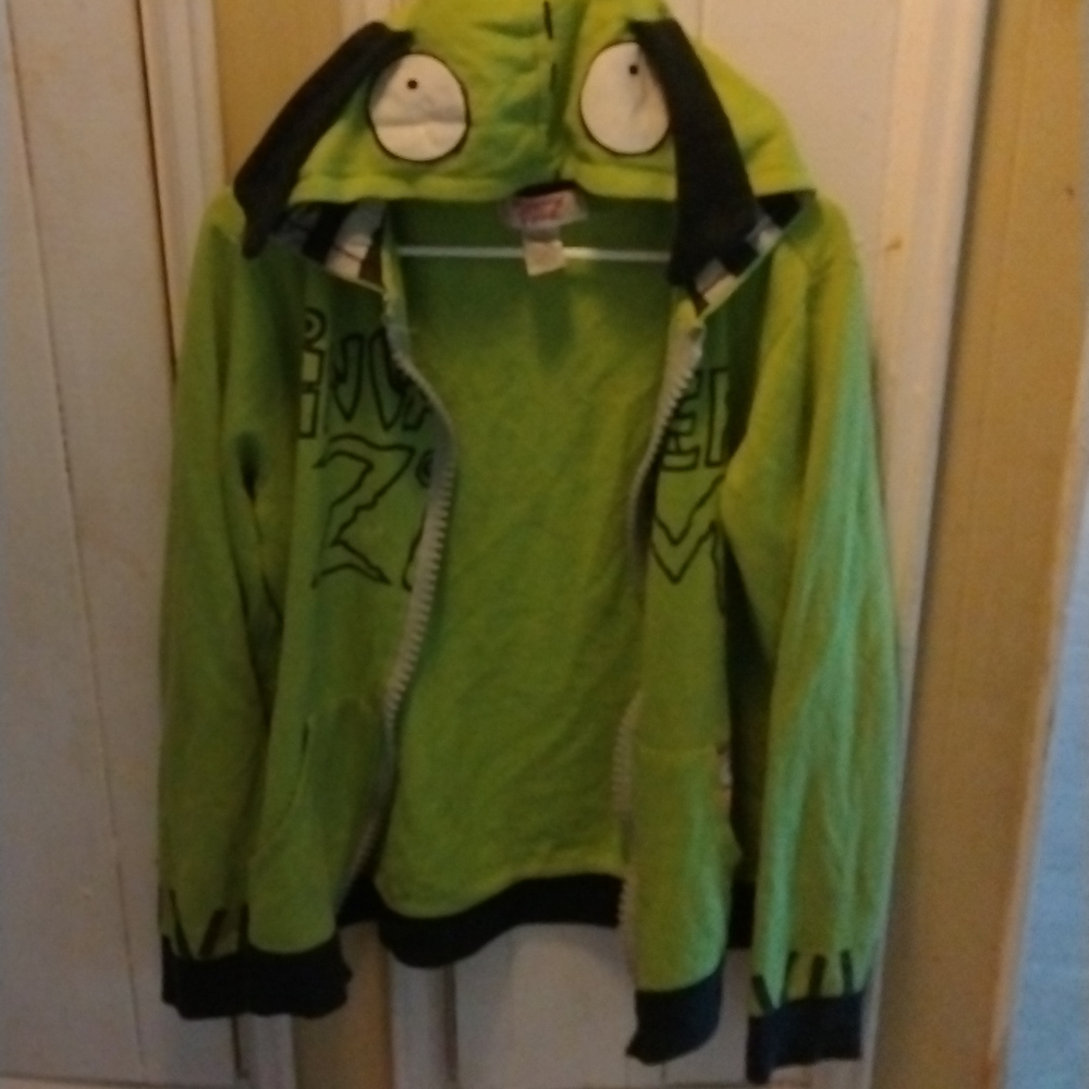 Extremely worn in invader Zim GIR hoodie, zipper does not work